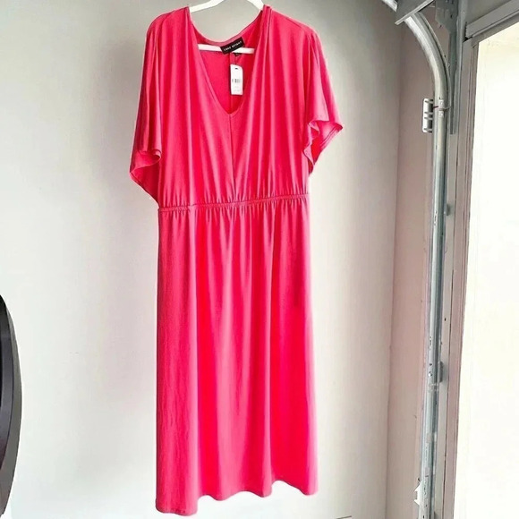 Lane Bryant Size 14/16 Coral Scoop Neck Elastic Waist Midi Dress NEW! - Picture 2 of 4